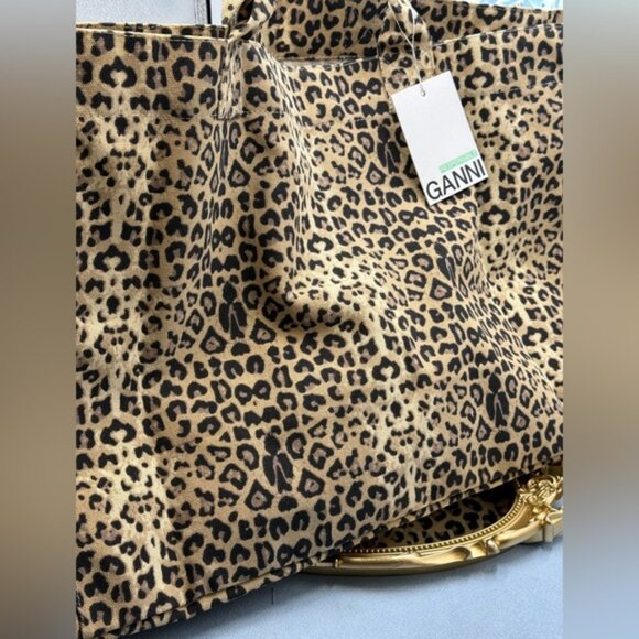 🆕 GANNI 🧿 NWOT Oversized XXL Canvas Tote Bag, Leopard Print - Picture 6 of 15